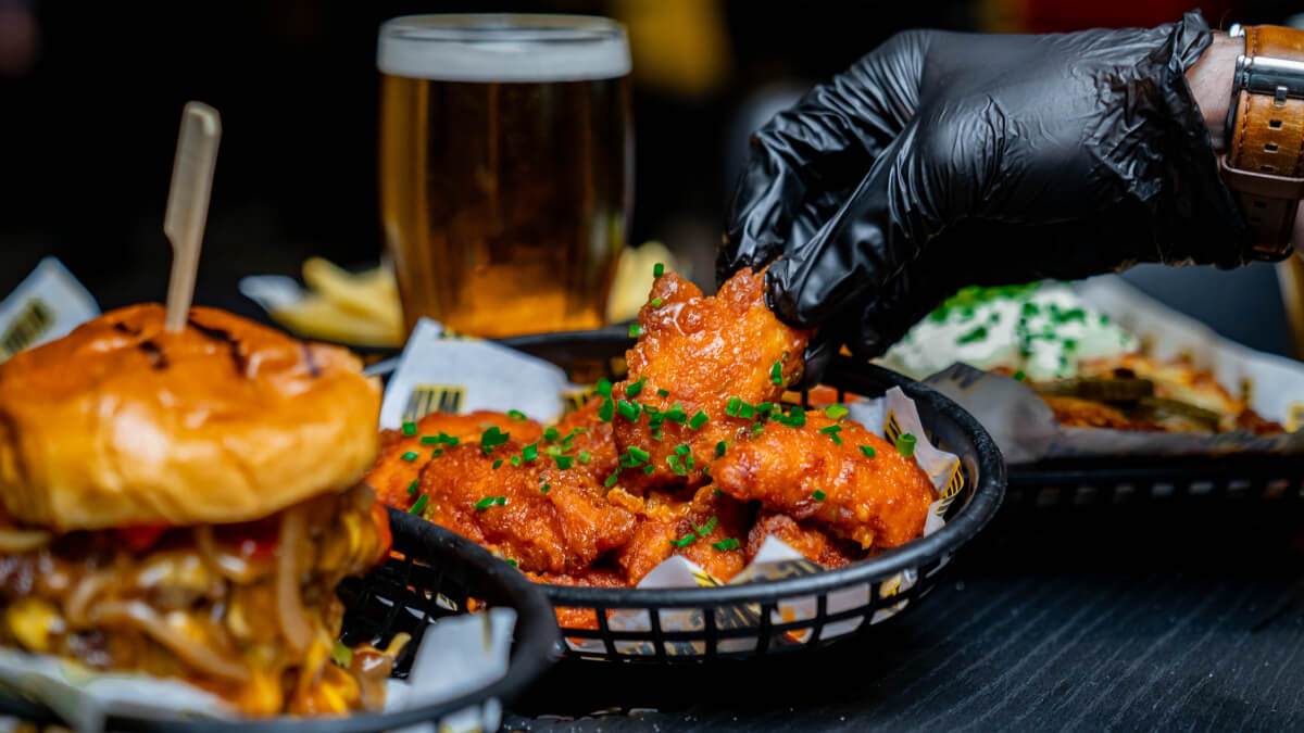 Buffalo wings and burger